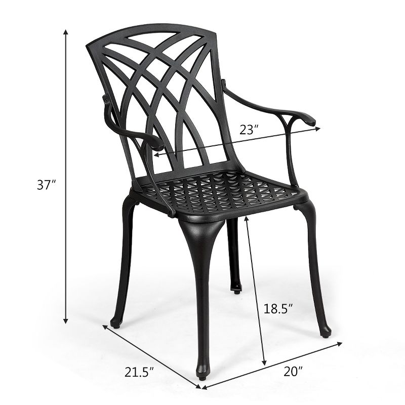 Costway Set of 2 Cast Aluminum Dining Chairs Durable Solid Construction W/Armrest Black, 2 of 10