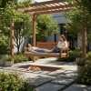 Fortune Candy 75.1 in. Solid Fir Wood Frame Porch Swing Bed with Thick Cushion-Outdoor Hanging Daybed, Teak, Heavy Duty 1000 LBS - 4 of 4