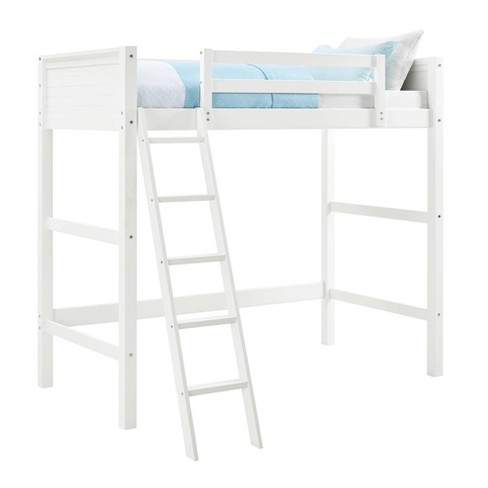 Twin Houston Kids Wooden Loft Bed with Ladder White Room Joy