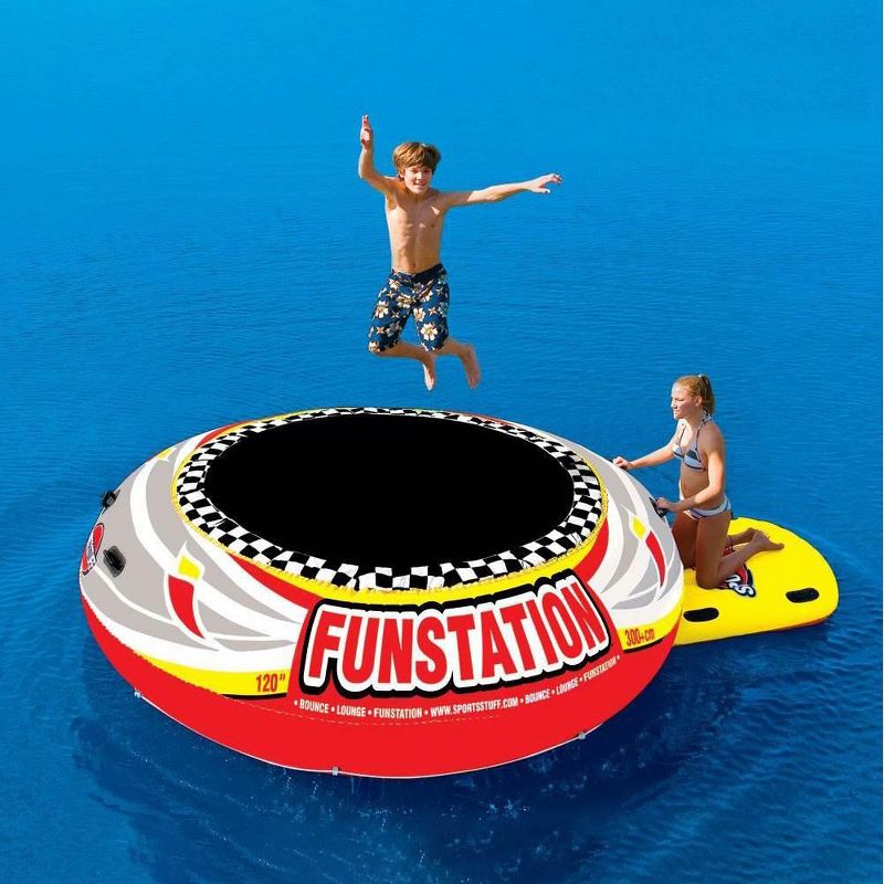 Sportsstuff 58-1015 Funstation 10' PVC Inflatable Water Trampoline Kids Jump Bouncer for Lake with Carrying Bag for Children Ages 6 and Up, 3 of 7