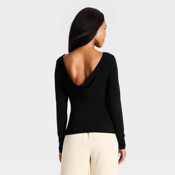 Top de manga larga con escote barco, cuello cowl y espalda abierta en jersey moderno para mujer - A New Day™ 2