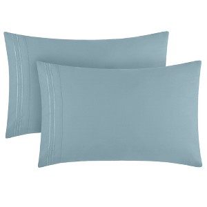 Mellanni 1800 Pillowcase Set 2 pc Set of 2 King Size Spa Blue - 1 of 4