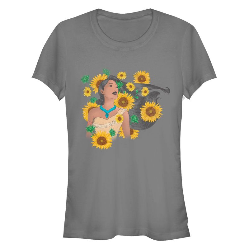 Junior's Pocahontas Sunflowers  T-Shirt - Charcoal - Small, 1 of 3