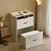 Racxily 3-in-1 Vanity Desk with Mirror & Lights, Glass Tabletop with 3 Drawers & Storage Bench for Bedroom - 3 of 4