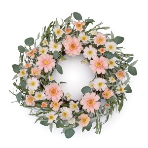 HomeRoots 21" Pink And Green Maple Artificial Wreath - 1 of 4