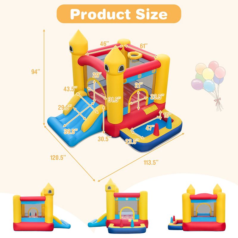 Costway Kids Bouncy Castle with  Slide & Ball Pit Ocean Balls & 480W Blower Included, 3 of 11