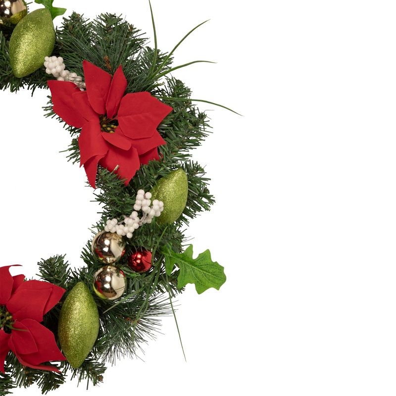 Northlight Decorated Red and Green Poinsettia and Pine Artificial Christmas Wreath, 24-inch, Unlit, 3 of 4