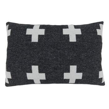 Saro Lifestyle Reversible Plus Sign Pillow -  Poly Filled, 16"x23" Oblong, Black/White