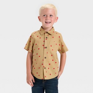 Toddler Boys' Short Sleeve Slub Poplin Woven Shirt - Cat & Jack™ Brown - 1 of 3