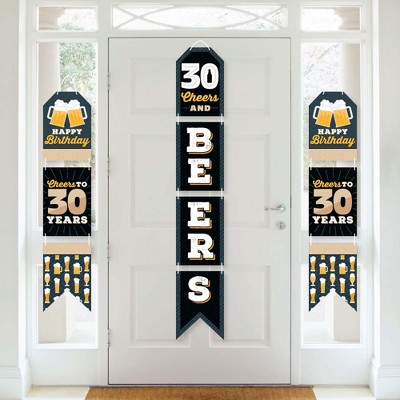 Big Dot of Happiness Cheers and Beers to 30 Years - Hanging Vertical Paper Door Banners - 30th Birthday Party Wall Decoration Kit - Indoor Door Decor