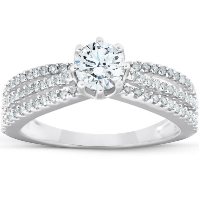 Pompeii3 1 Ct Diamond Engagement Ring Multi Row 14k White Gold