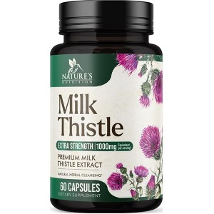 Milk Thistle Supplement - Max Strength 1000mg for Liver Cleanse Detox & Repair - 60 Count By Nature's Nutrition - 1 of 4