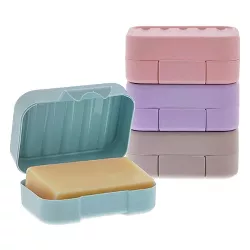 Okuna Outpost 4 Pack Soap Holder Travel Cases in 4 Colors (4.5 x 1.8 x 3.3 in)
