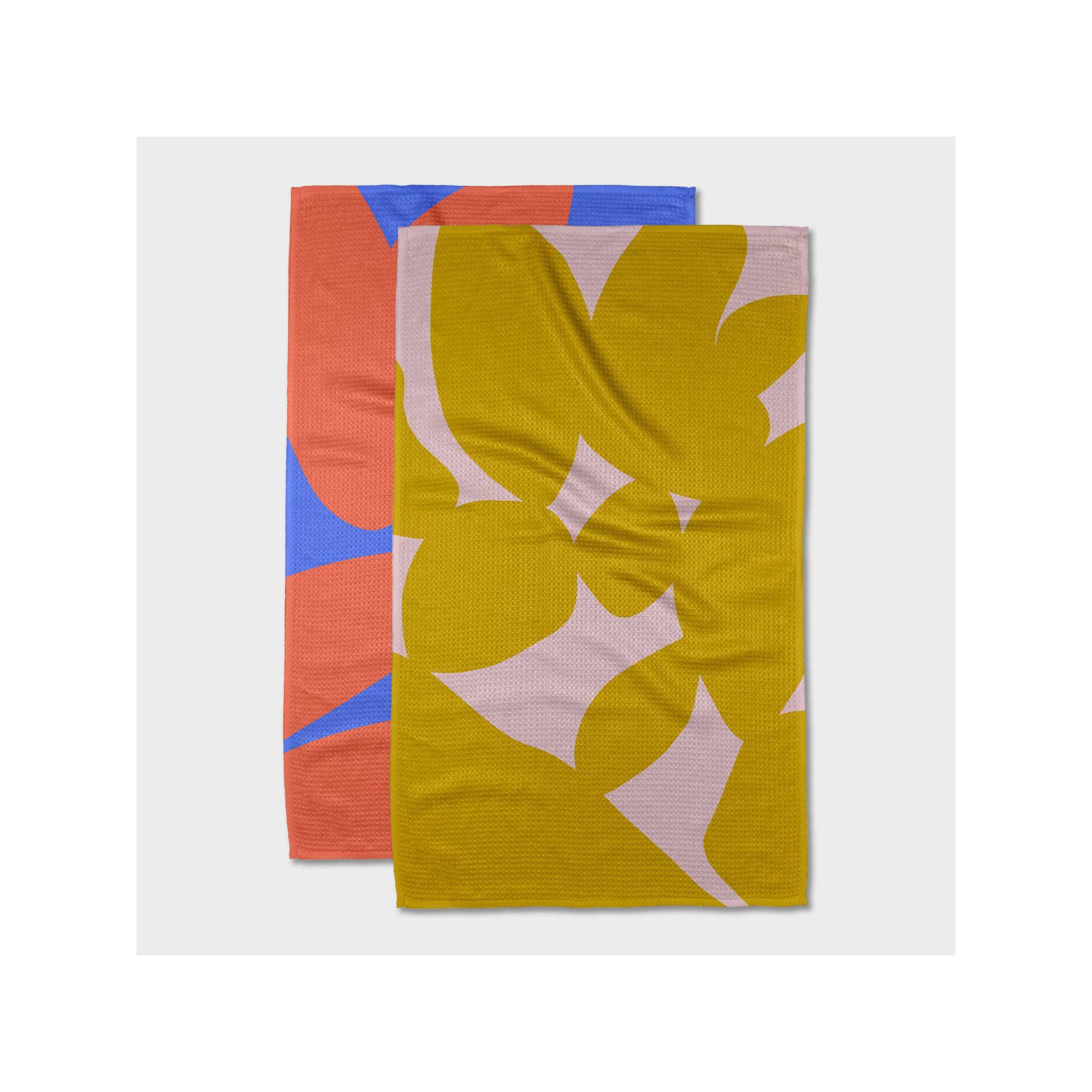 Geometry Tea Towel Set Fusion: Modern Abstract & Floral Quick Dry Kitchen Towels, 2-Piece, Microfiber, 18"x30"