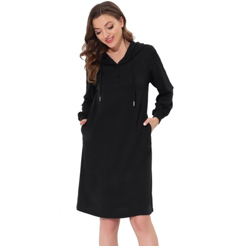 cheibear Womens Sleepwear Pajama Dress with Pockets Lounge Nightshirt Hoodies Nightgown Black X Small