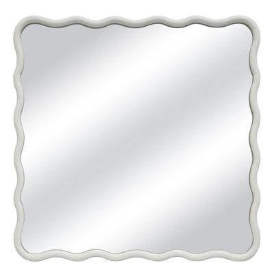 Beautyolove 36 in. W x 36 in. H Square White Wood Framed Wavy Wall Mirror