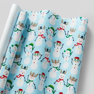 55 sq ft Joyful Snowmen Gift Wrap Light Blue - Wondershop™