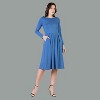 24seven Comfort Apparel Womens Long Sleeve Midi Length Fit N Flare Pocket Dress - 3 of 4
