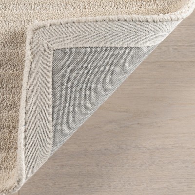 Handmade Beige Wool Rectangular Area Rug with Subtle Stripes