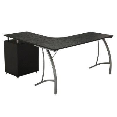 Espresso Wood L-Shaped Corner Desk with Drawer and Keyboard Tray