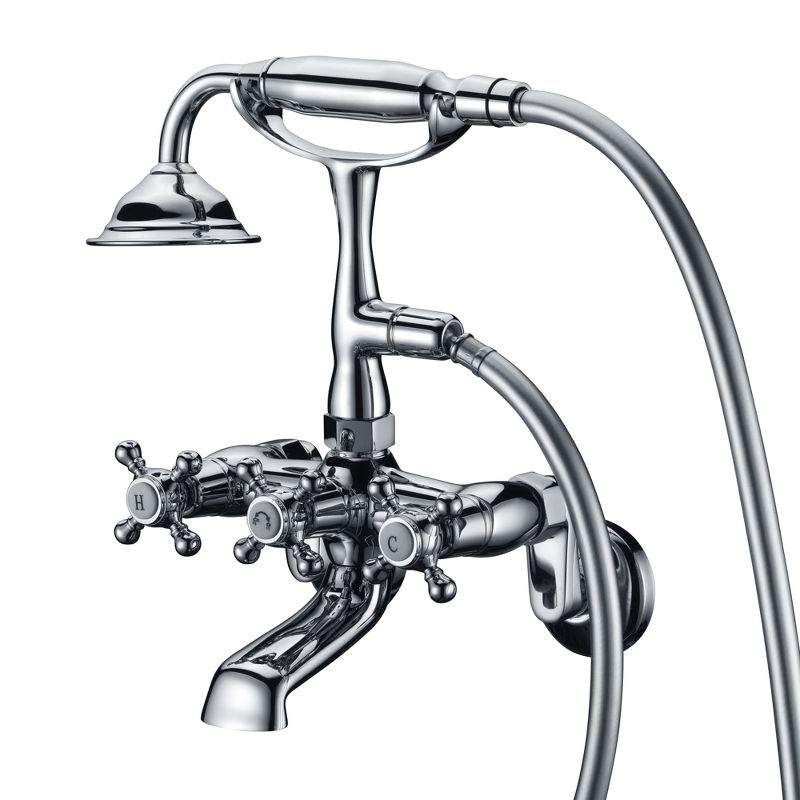 Sumerain Clawfoot Tub Faucet, 3" to 9" Wall Mount Tub Faucets with Hand Shower Chrome Finish, 1 of 19