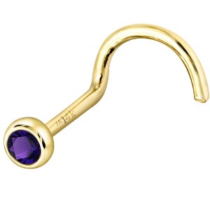 Jewelry Avalanche 22G 14K Gold Bezel-set Amethyst Nose Screw Nose Stud - 1 of 3