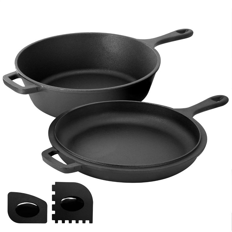 MegaChef 10.5 Inch 2-in-1 Pre-Seasoned Cast Iron Skillet and Fry Pan Set, 1 of 8