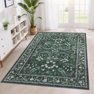 Washable Rugs for Living Room, Large Modern Floral Accent Rug, Foldable Carpet with Non-Slip Backing, Easy to Clean for Bedroom - 1 of 4