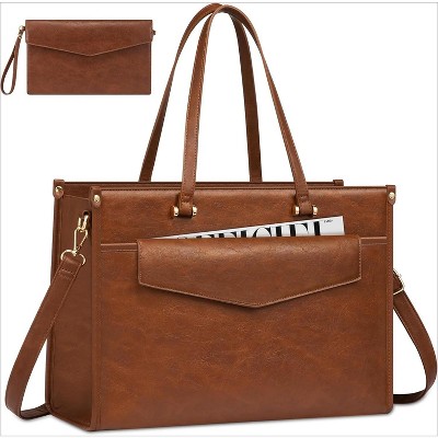 15.6'' Laptop Tote Purse 2-in-1 Professional Business Briefcase with Clutch Purse, Waterproof Leather