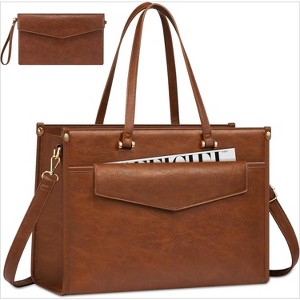 15.6'' Laptop Tote Purse 2-in-1 Professional Business Briefcase with Clutch Purse, Waterproof Leather - 1 of 4