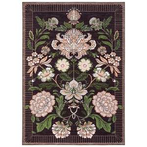 10'x13' Washable Botanical Floral Print Living Room Rugs Retro Accent Vintage Throw Carpet for Bedroom Dining Room, Purple - 1 of 4