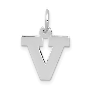 Black Bow Jewelry 14k White Gold, Amanda Collection, Small Block Style Initial V Pendant - 1 of 4