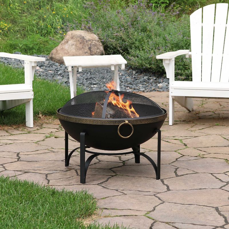 Sunnydaze Outdoor Camping or Backyard Steel Contemporary Fire Pit Bowl with Handles and Spark Screen - 26" - Black, 3 of 12