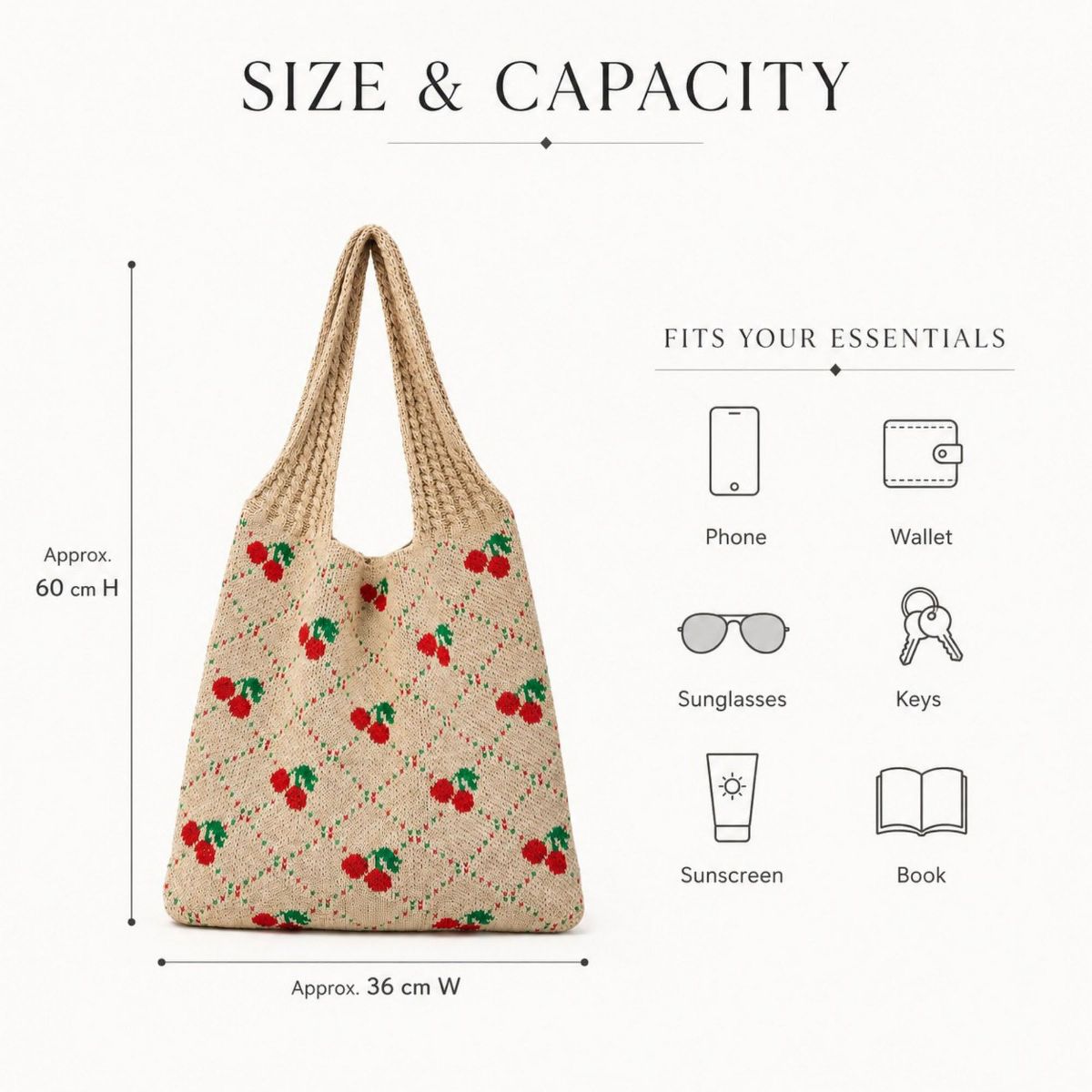 Alilang Women's Cherry Knit Tote Bag Crochet Shoulder Purse Large Summer Beach Carryall - thumbnail 7