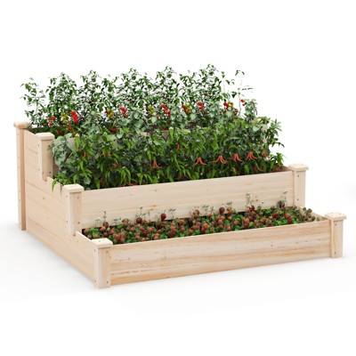 Tangkula 3-tier Raised Garden Bed, Tiered Garden Box w/Open-ended Base, Fir Wood Elevated Planter Box for Growing Vegetables, Flowers