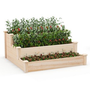 Tangkula 3-tier Raised Garden Bed, Tiered Garden Box w/Open-ended Base, Fir Wood Elevated Planter Box for Growing Vegetables, Flowers - 1 of 4