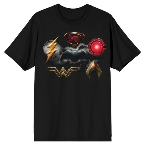 Justice League Movie Superhero Logos Men s Black T shirt Small