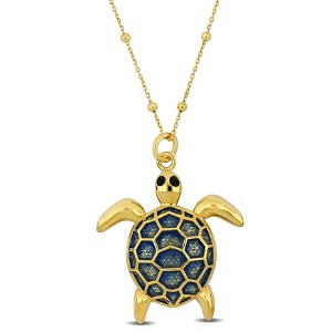EVERLY JEWELRY | Yellow Plated Silver Enamel Bead Station Tortoise Charm Necklace – Multiple color Enamel - 1 of 4