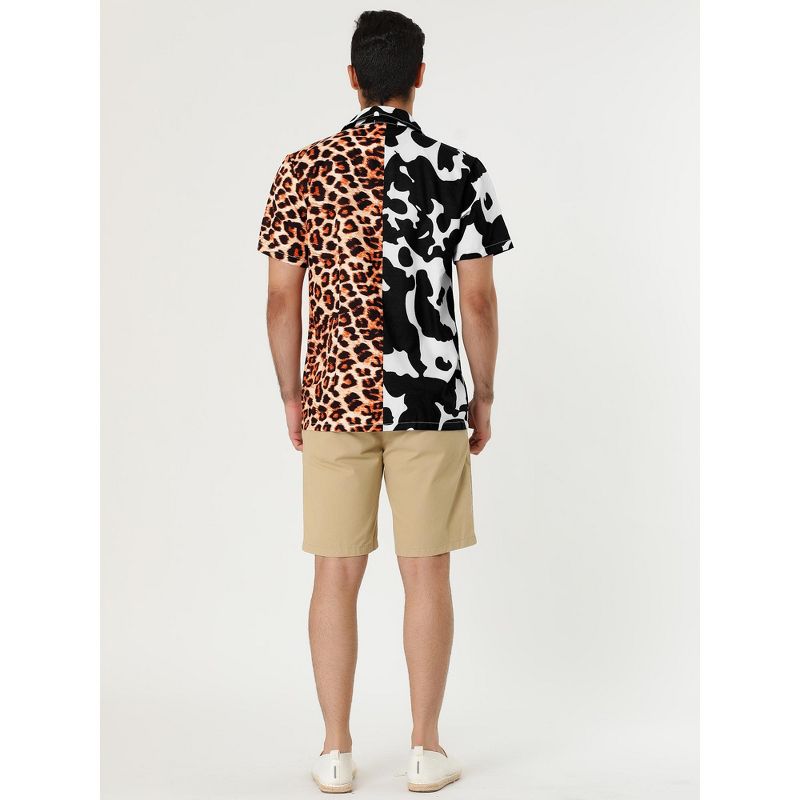 Lars Amadeus Men's Irregular Printed Summer Short Sleeve Button Down Hawaiian Camp Collar Patchwork Shirt, 5 of 7