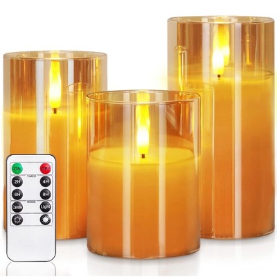 Attop Flameless Candles Flickering with Remote and Timer,3D Wick Acrylic Electric Fake Candles, Battery Operated LED Pillar Candle-Gray 4''x5''x6''