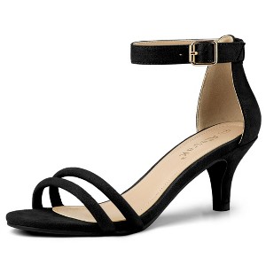 Allegra K Women's Round Open Toe Ankle Buckle Strap Kitten Heel Sandals - 1 of 4