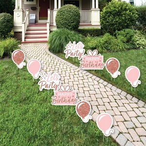 Big Dot of Happiness Pink Rose Gold Birthday - Balloon and Present Lawn Decorations - Outdoor Happy Birthday Party Yard Decorations - 10 Piece - 1 of 4