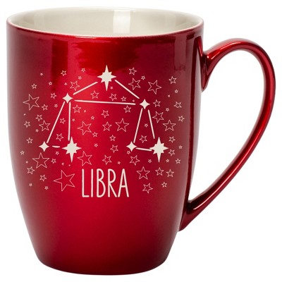 100 North Zodiac 10 Ounce Cardinal Red Metallic Finish, Comfortably Fits Your Hands, New Bone China Coffee Tea Cup Mug, Libra