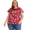 Agnes Orinda Women's Plus Size Floral Printed Lace Panel Keyhole Back Flare Sleeve Blouses - 3 of 4