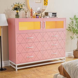 Jojoka 6 Drawers Dresser with 2-Door Storage Cabinet,TV Stand with LED Lights & Charging Station for Bedroom - 1 of 4