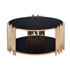 37" Tanquin Coffee Table Black Glass and Gold Finish - Acme Furniture: Metal Pedestal Base, Shelving, No Assembly Required - 1 of 4