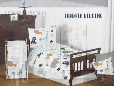 Blue Jungle Safari Animal Print Toddler Crib Sheet Set