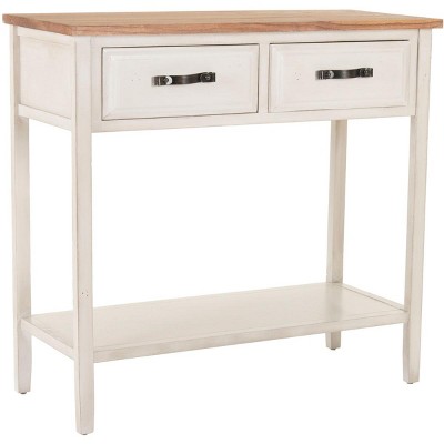 Beige Elm and Poplar Wood Console Table with Storage Drawers