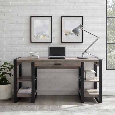 Grey Wash Wood Computer Desk with Drawer and USB Port