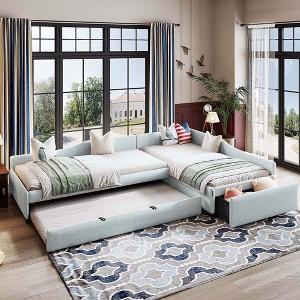 Twin Size Upholstered Double Daybed with Trundle and Drawer for Bedroom - 1 of 4